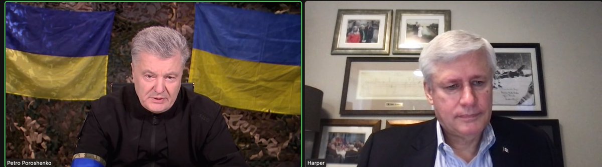 stephenharper's tweet photo. The Right Honourable Stephen J. Harper, Chairman of the International Democrat Union, spoke today with former Ukrainian President and Chairman of the European Solidarity Party, Petro Poroshenko. https://t.co/T6fMC7ndGg
