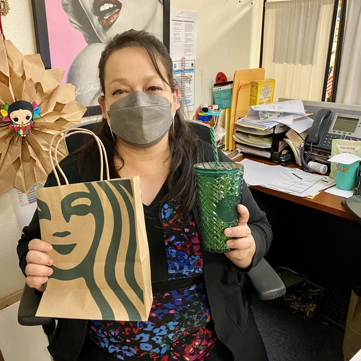 Classified Employee Spotlight! 💡🔦 Zenaida Castillo is our amazing Career Development Specialist who works with our Special Education students matching their skills with employment opportunities. She is enjoying her goodies from her secret leprechaun! #pvusdmerit #pvusdcares