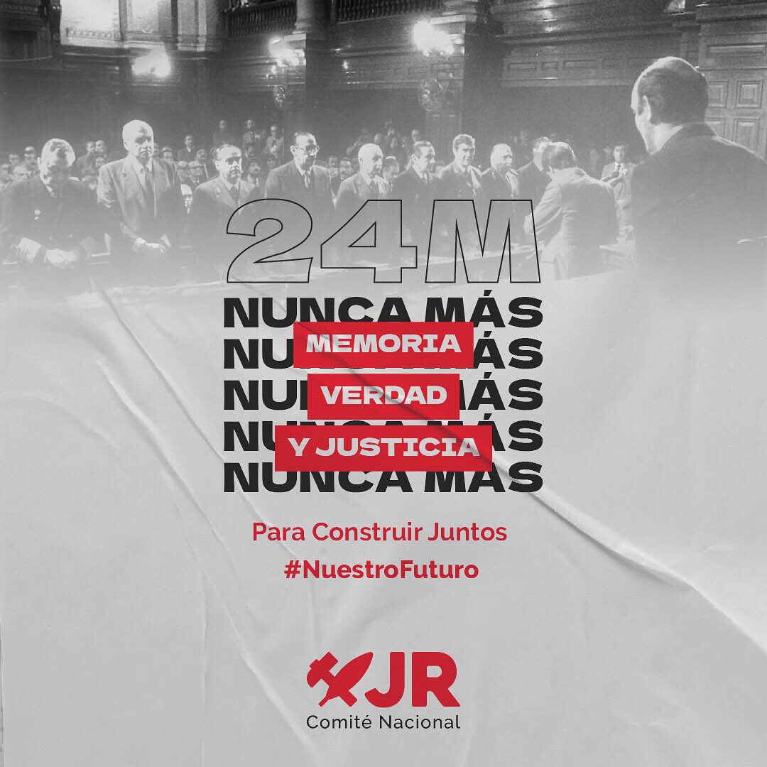 jrnacional's tweet photo. Memoria, verdad y justicia, que resuenen fuerte en toda nuestra #Argentina. Con ellas construiremos #NuestroFuturo juntos. 

En este día tan importante para nuestra historia reflexionamos acerca del país que soñamos transformar. Hoy nuevamente decimos #NuncaMás https://t.co/Lcii9xiMt8
