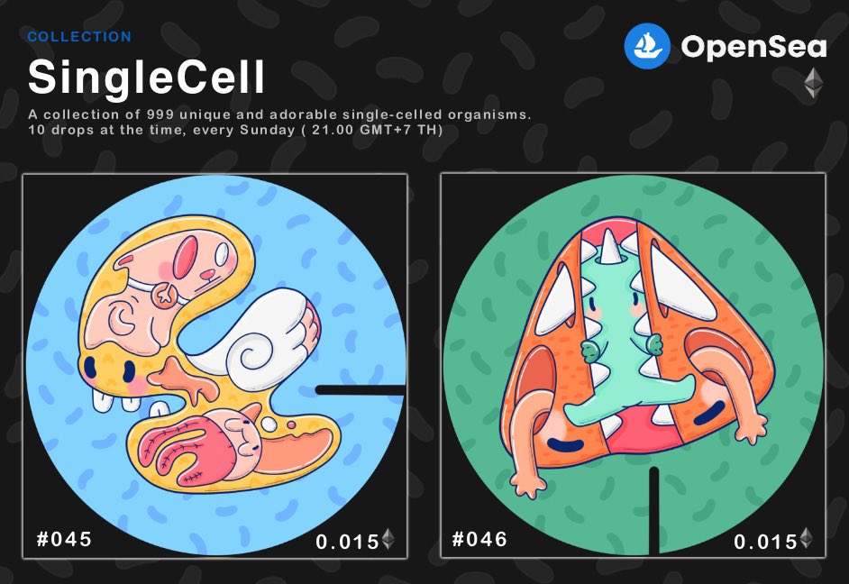 🚀Collection SingleCell🚀
👾👾  #045-046 👾👾
⭐️0.015 ETH⭐️

Available On .. Opensea
Link : opensea.io/collection/sin…

#NFTCollection #NFT #NFTCommunity #NFTartist #opensea #NFTTHAILAND #nftart