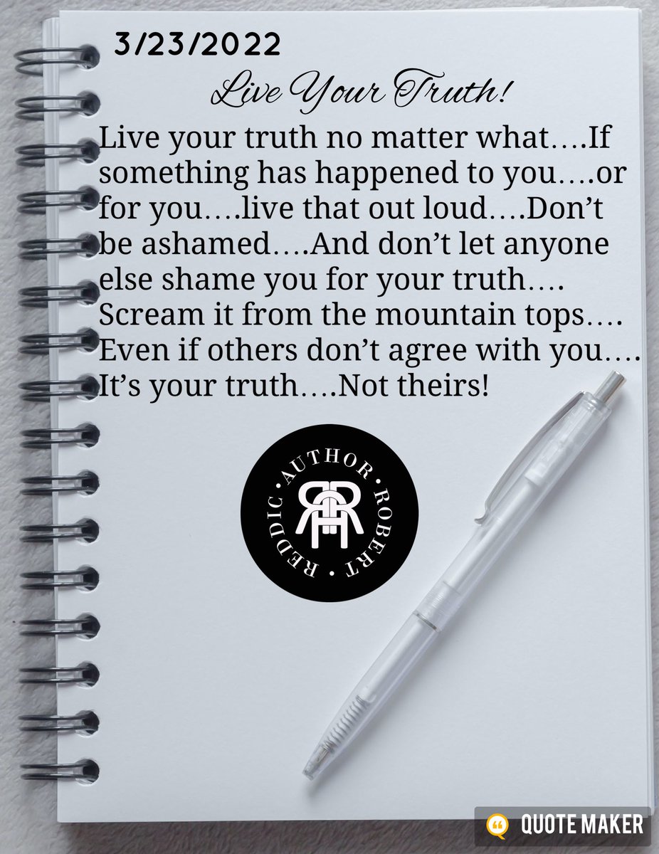 addiction_book's tweet photo. Robert’s Quotes - 3/23/2022
#LiveYourTruth
Know that you are strong….and your truth is yours!

#HeartFelt #RobertsQuotes  #QuoteADay #QuoteEveryDay #QuoteOfTheDay #WritingCommunity #AmWriting #AuthorRobertReddic https://t.co/0Eskt7qmZ4