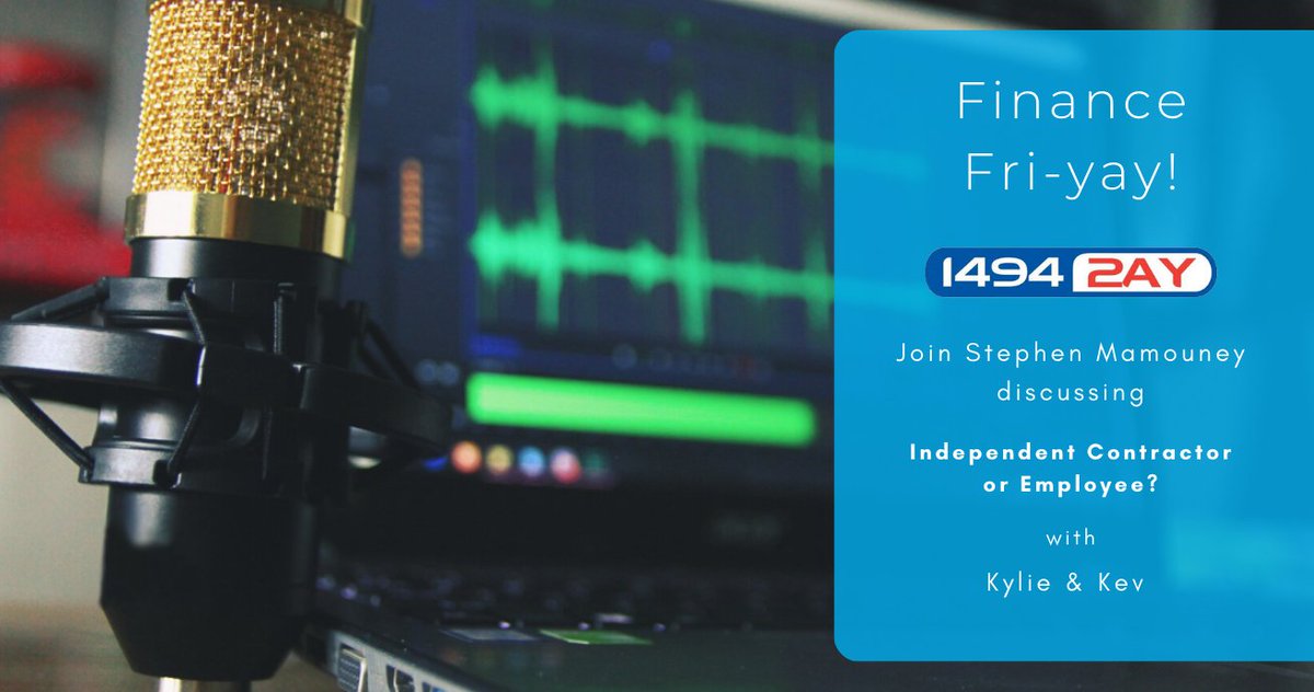 Coming up on Finance Fri-yay Stephen will be discussing Workplace Contractual Agreements with Kylie & Kev. Specifically, understanding the difference between an Independent Contractor vs an Employee. 

It's on bright & early tomorrow morning at 6:50am on Radio2AY - don't miss it!