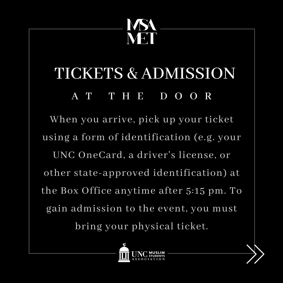 uncmsa's tweet photo. Assalaamu alaikum! Here are some important logistics for MSA MET. See you all soon! [Btw, it's not too late to buy tickets! Link in bio :)] https://t.co/Sgm2tr6rkl