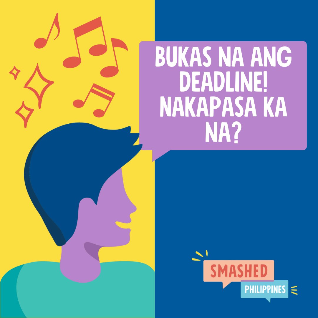 SmashedPH's tweet photo. Hello Smashed Barkada!

Bukas na ang deadline para mag submit ng entries sa Songwriting Competition.

Sa mga gusto pa humabol narito ang mechanics:
https://t.co/qJx6nTKPU1

Also, visit https://t.co/98c8NepEQ3 to start your Smashed journey!
#SmashedPH #IAmSmashing https://t.co/jkXNcJ0lD7