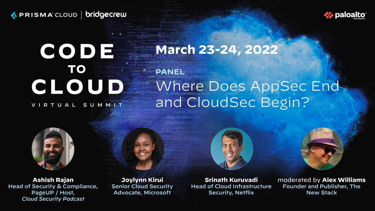 bridgecrewio's tweet photo. Curious about the convergence of #AppSec and #CloudSec? 🌗 You'll want to check out our next #CodeToCloudSummit panel: https://t.co/2dQR9X8ts7 https://t.co/txpZuPuRup