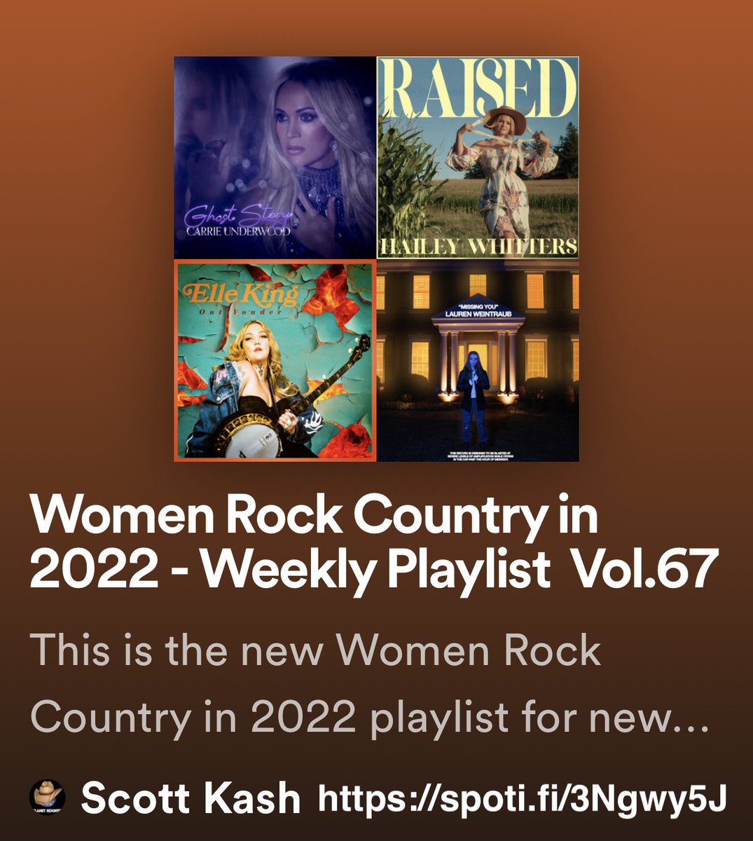 ScottKash88's tweet photo. Here’s the new #WomenRockCountry in 2022 playlist for the new releases by
@shelbydarrall
@laurenmraybon
@FrancesPraet
@stellaprince100
@lakeandlyndale
@katemccabe
@erinanais
+MORE

#Spotify
https://t.co/tgrsg1WfKN

#NewMusicRelease #CountryMusic2022 https://t.co/53vs4GpbGv
