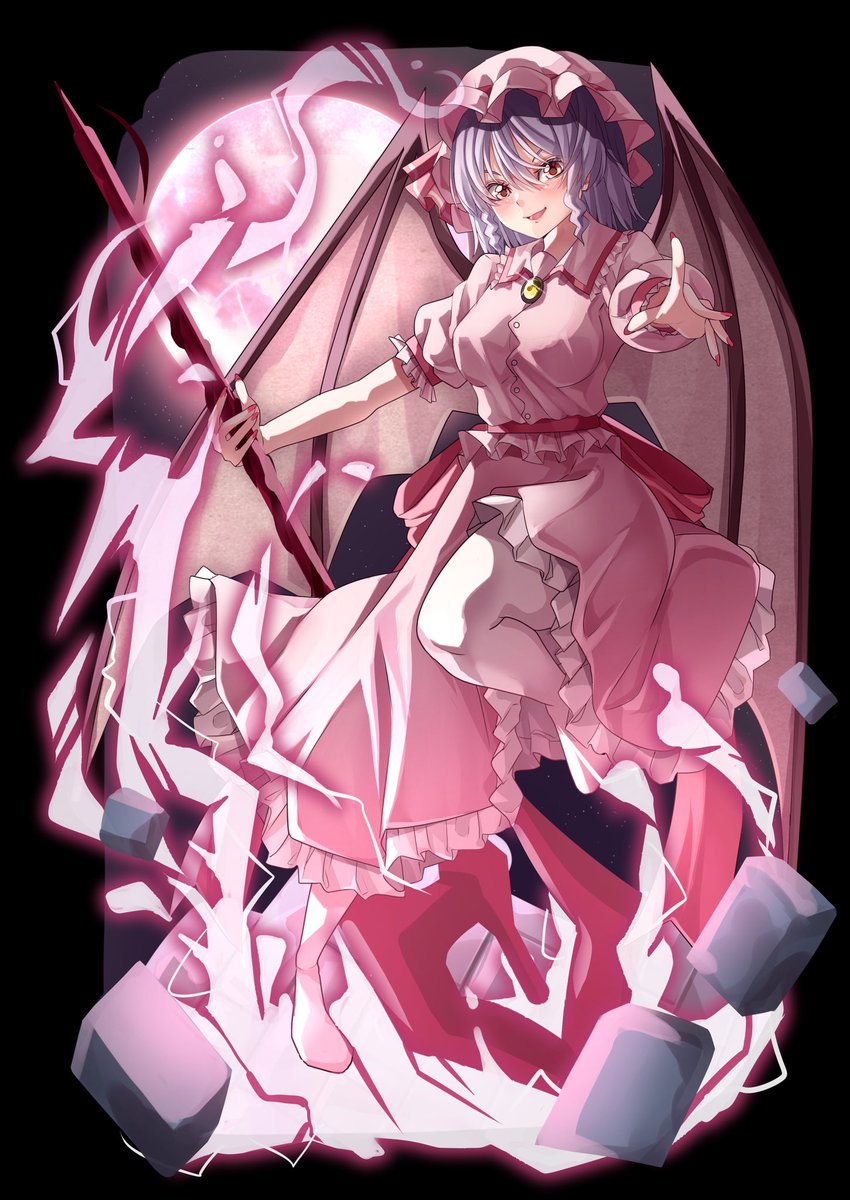 remilia scarlet 1girl hat wings solo short sleeves spear the gungnir frills  illustration images