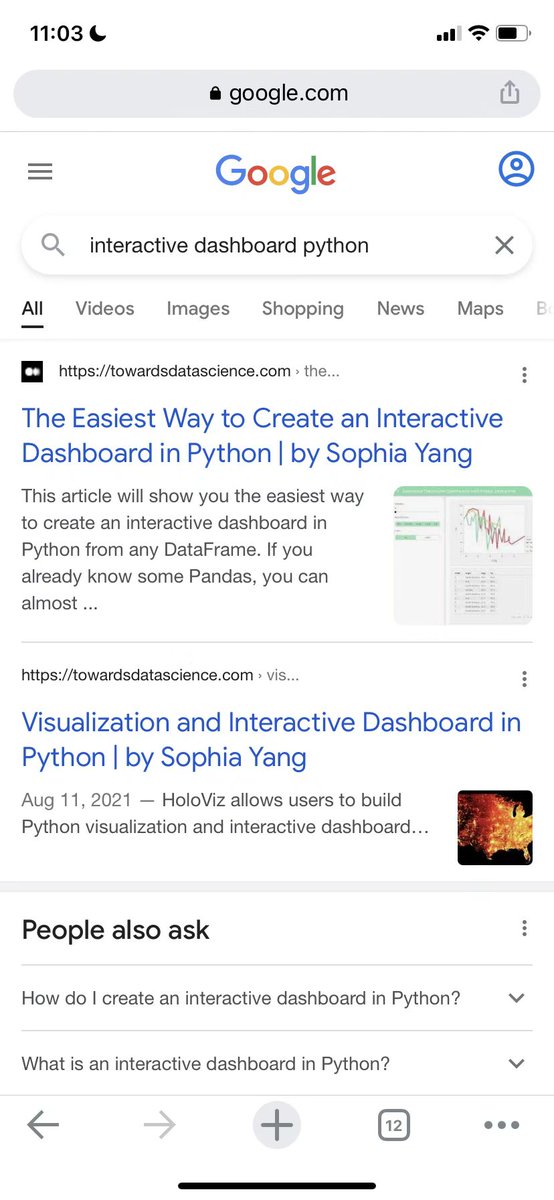 sophiamyang's tweet photo. When I searched "interactive dashboard python" on Google, my article with @MarcSkovMadsen on @HoloViz_org interactive dashboard ranked the first!!!🥰🙏🤩 Not sure how this happened. I'm so proud ❤️❤️❤️  Link to the article if you are interested:  https://t.co/k4k0ykVne2 https://t.co/fxd7W4Dw2P