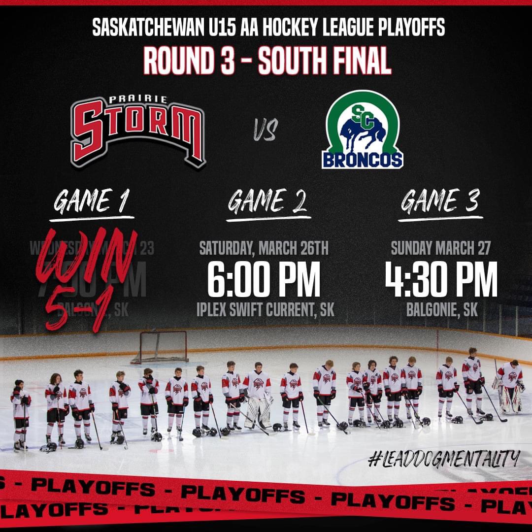 Game 1 in the books! 5-1 victory. Game 2 is this Saturday in Swift Current at the iPLex. Puck Drop is 6:00 PM. #leaddogmentality
