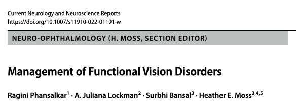 Check out this wonderful review of functional vision disorder treatment approaches by one of our graduating medical students: rdcu.be/cJG77
