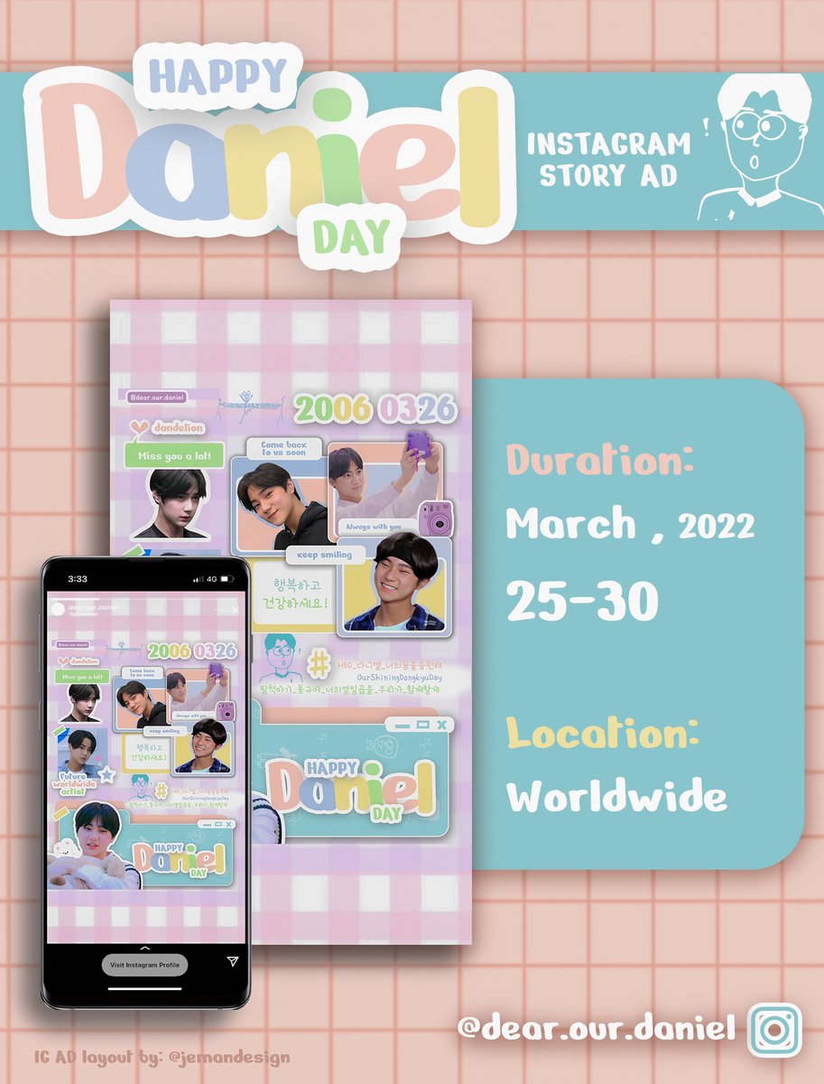 Are you ready for another ad? Here's a next gift for Daniel &amp; all Danff/Dandelions worldwide 🥳💗 
Please tag me if you see this IG advertisement 🙏

Awesome layout by <a href="/jemandesign/">open for commission</a> 🤗

#HBD_다니엘_너의꿈을응원해
#OurShiningDongkyuDay
#팔척아기_동규야_너의열일곱을_우리가_함께할게