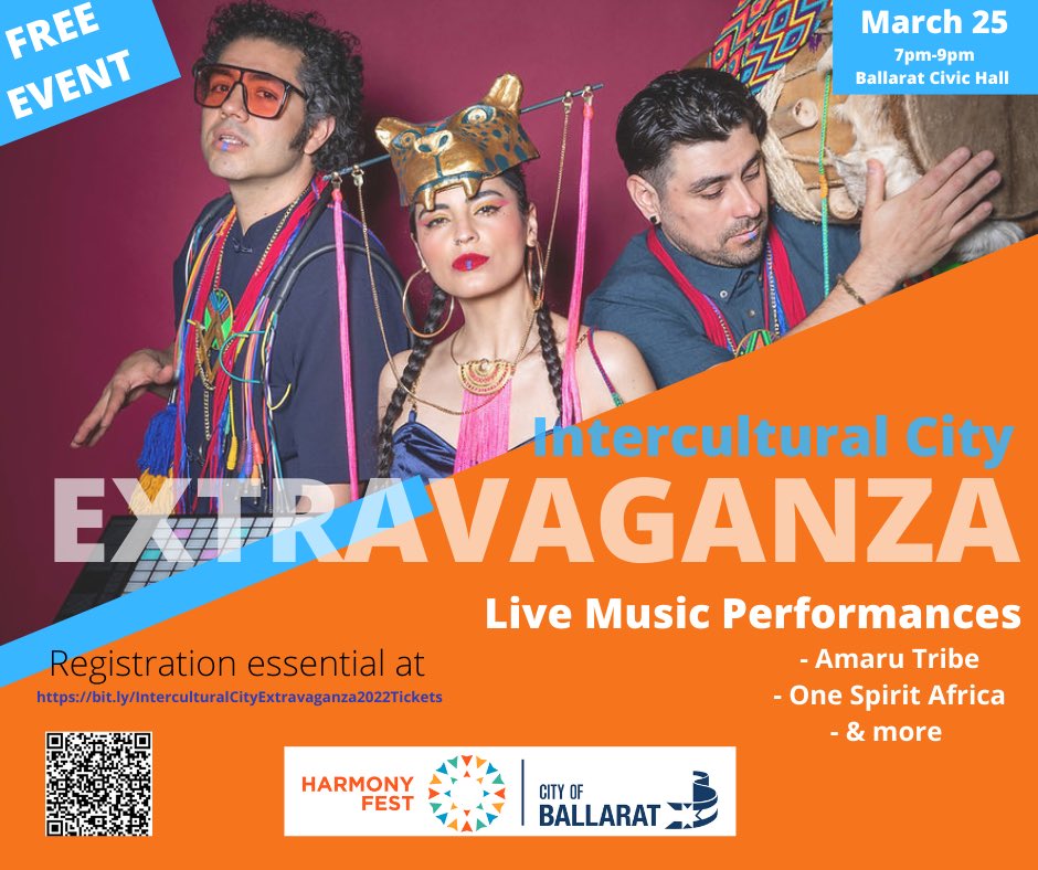 BRMCVic's tweet photo. Intercultural City Extravaganza
Friday 25th March, 7pm - 9pm
Ballarat Civic Hall
A night to celebrate Ballarat's diverse community with musical performances, recognising achievements throughout our community.
FREE - Registration essential: https://t.co/PmTVHQREoz
#harmonyfest https://t.co/xdd2BLJxUF