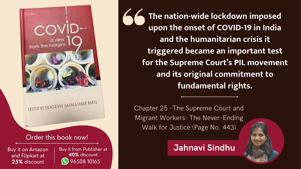 Pleased to have contributed a chapter on the Court's handling of the crisis that followed the lockdown imposed 2 yrs ago, in a book edited by @yogeshjain_CG & @snabia24 that provides a comprehensive account of the impact of COVID-19 and related govt policies in India.