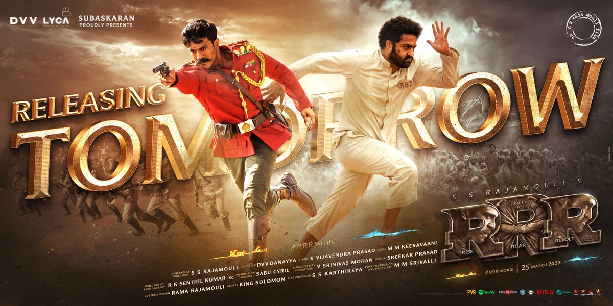 Prabhastylish's tweet photo. Expectations Are Huge 💓🔥 
#RRRMovie COMING TOMORRROW In Cinemas! #RRRFromTomorrow   https://t.co/51Vq5hxEMA