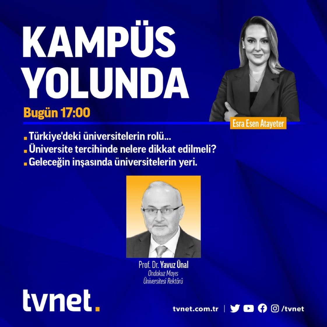 Üniversitelere giden yolu, kampüslerdeki fırsatları ve riskleri konuşacağız. İlgi duyanları beklerim. <a href="/tvnet/">TVNET</a> <a href="/omurektorluk/">omurektorluk</a> <a href="/OmuKonsey/">OMÜ Öğrenci Konseyi</a>