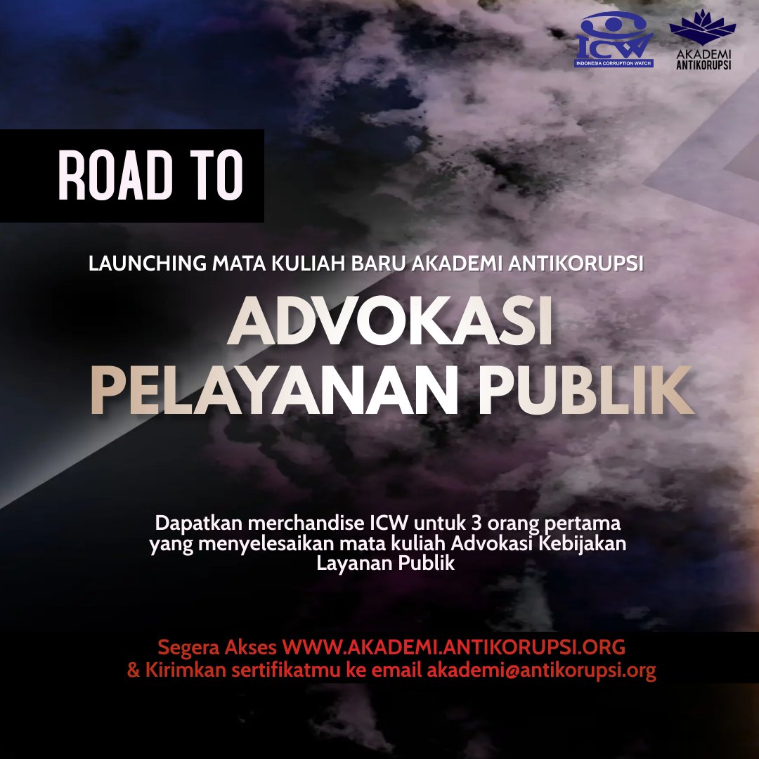 Sobat Akademi, Akademi Antikorupsi bagi - bagi hadiah. Yuk buruan akses akademi.antikorupsi.org dan ikuti kuliah Advokasi Pelayanan Publik! #Akademi_AntikorupsiICW <a href="/antikorupsi/">ICW</a> <a href="/sahabatICW/">SAHABAT ICW</a>