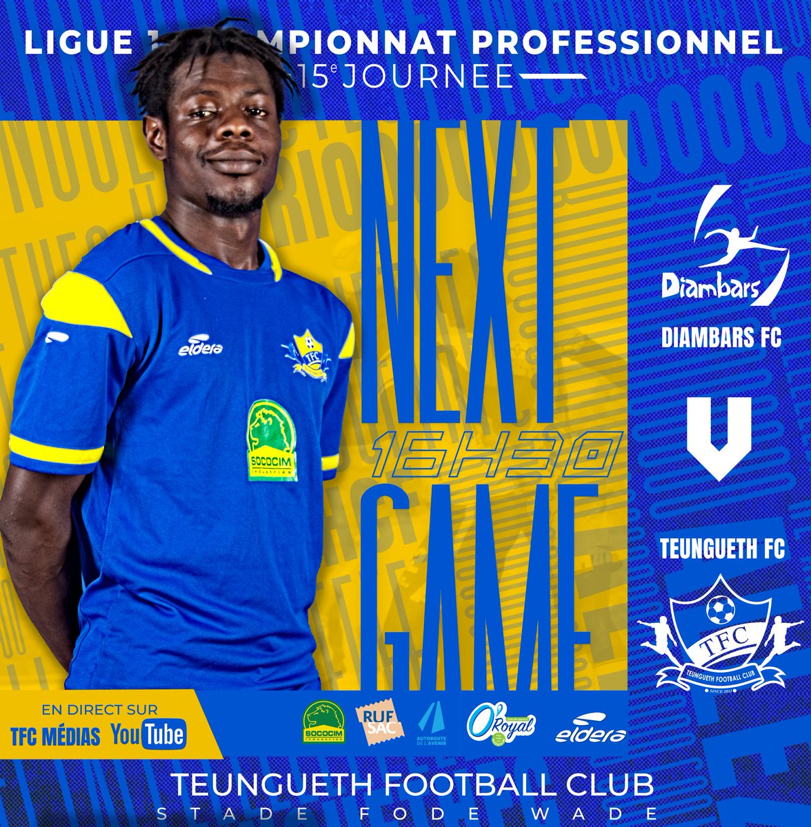 TeunguethFc's tweet image. 🔥𝐍𝐄𝐗𝐓 𝐌𝐀𝐓𝐂𝐇🔥 
🏆 @LSFP_sn  15 eme journée 
🆚 @diambars_fc  
🏟 𝐒𝐭𝐚𝐝𝐞 𝐅𝐨𝐝𝐞 𝐖𝐚𝐝𝐞
⏱ 16:30 GMT
📲 #DFCTFC