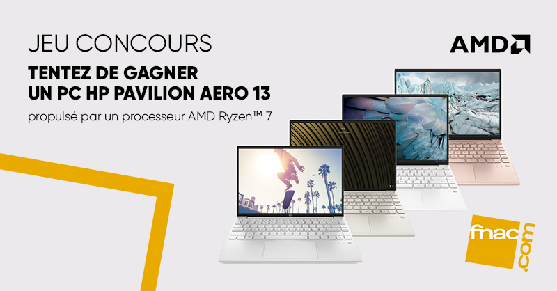 JEU CONCOURS 💻 |Tentez de gagner un PC HP Pavilion Aero 13 propulsé par un processeur <a href="/AMD_France/">AMD France</a> Ryzen™ 7 ! 😯 Pour participer : RT + Follow <a href="/Fnac/">Fnac</a>. Bonne chance ! 🍀👉 bit.ly/3NtywzZ

Fin du jeu : demain 10h59.