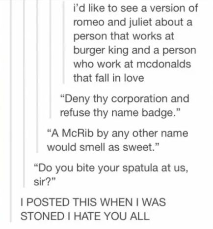 MetaBardsNFT's tweet photo. This is for our friends over at @WcdonaldNft , perhaps we can stage a play in the Metaverse together?
#awshit #romeoandjuliet #wcdonalds https://t.co/0DkG7xHto6