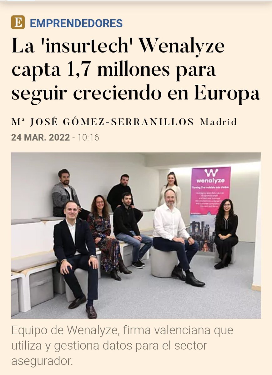 Grandes proyectos con mucho futuro!!!! 
⬇️⬇️⬇️⬇️⬇️⬇️⬇️
La 'insurtech' <a href="/wenalyze/">Wenalyze</a> capta 1,7 millones para seguir creciendo en Europa expansion.com/expansion-empl… vía <a href="/expansioncom/">expansioncom</a>