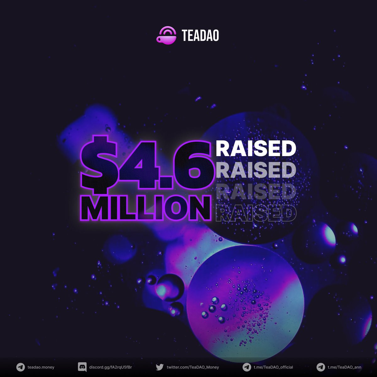 <a href="/TeaDAO_Money/">TeaDAO</a> has successfully raised a $4.6M seed round led by @Shimacapital

&amp; <a href="/Signum_Capital/">Signum Capital</a>, UOB <a href="/PnyxVentures/">PNYX Ventures / Trading</a> <a href="/BasicsCapital/">Basics Capital</a> @DFG_OfficiaI <a href="/HyperchainC/">HyperChain Capital</a> <a href="/capital_spark/">SparkDigitalCapital</a> <a href="/Maple_block/">Mapleblock Capital</a> <a href="/AU21Capital/">AU21 Capital</a> <a href="/X21_Digital/">X21 Digital</a> <a href="/LD_Capital/">LD Capital</a> <a href="/7oClockCapital/">7oClockCapital</a> and more

👉t.me/TeaDAO_ann/22