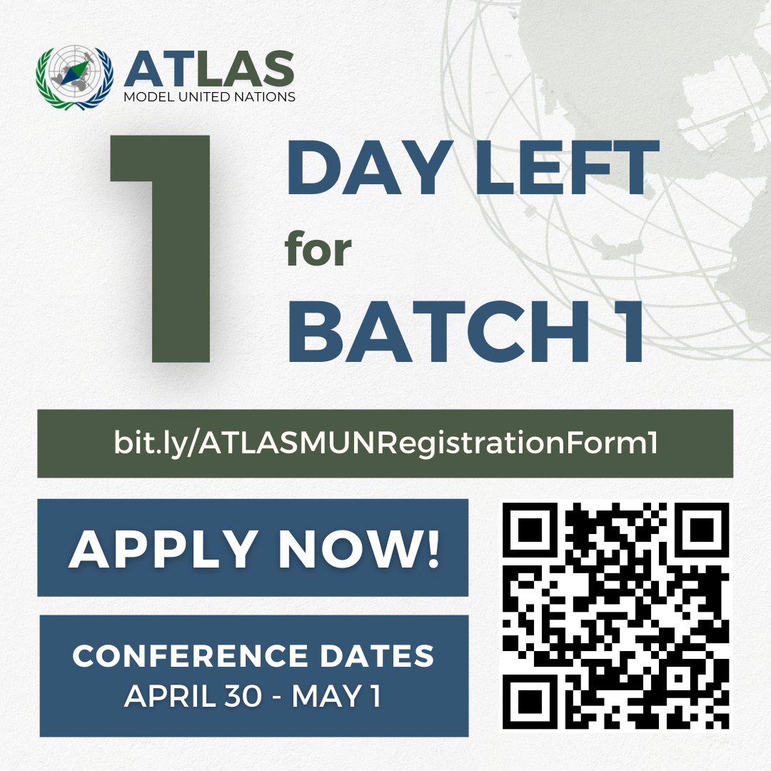 animomun's tweet photo. Double time, delegates! Batch 1 registrations CLOSES TOMORROW!

Are you an aspiring delegate, observer, or MUN adviser? Grab the chance and hop onboard the FIRST ATLAS MUN in history! 🏛 https://t.co/yKlwZSIW1o