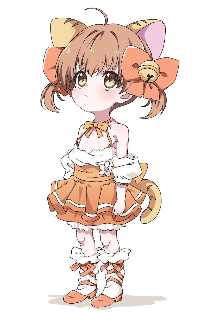 1girl animal ears solo twintails tail brown hair white background  illustration images