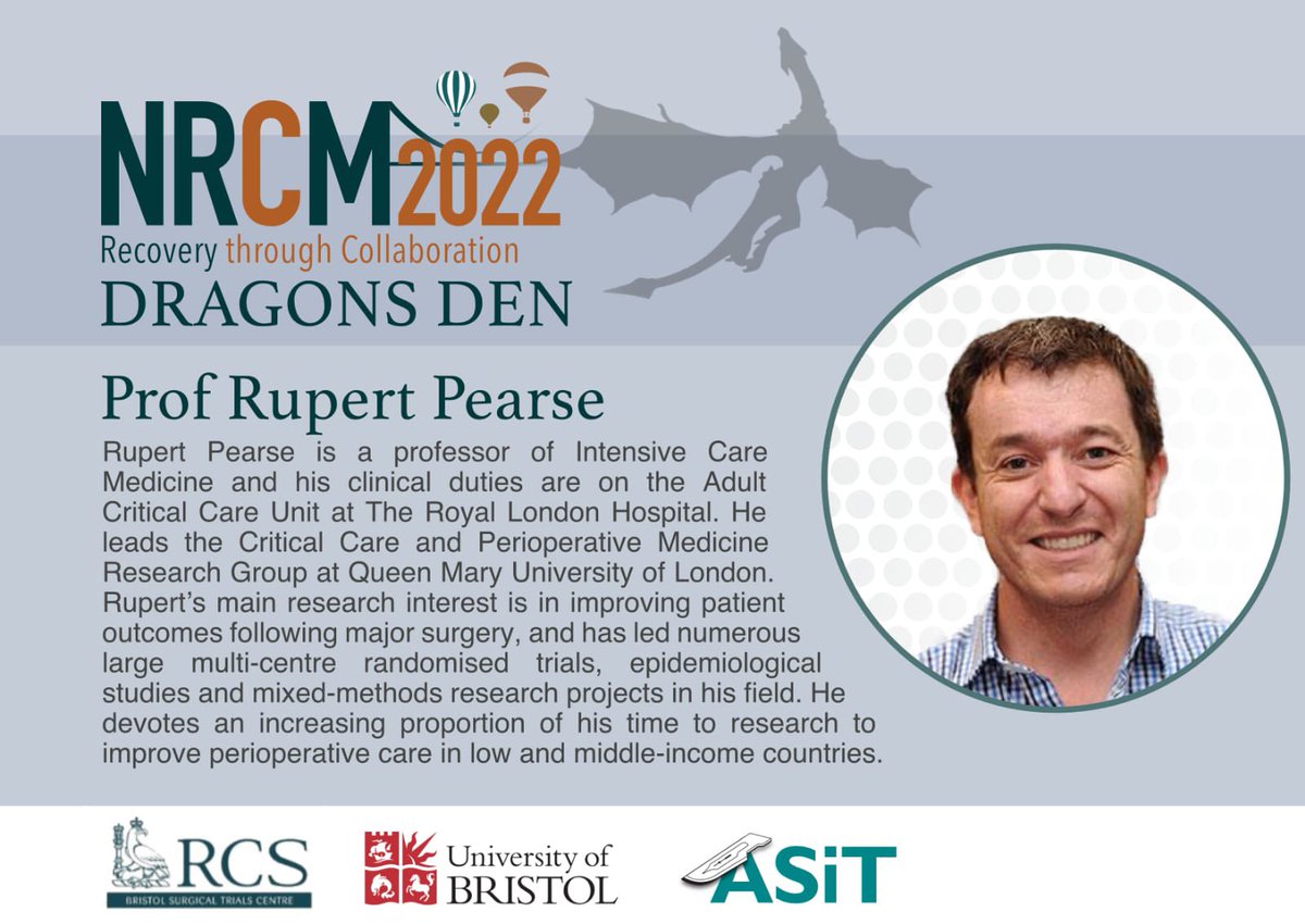 NRCM 2022 (@nrcm2022) on Twitter photo Prof Rupert Pearse is a professor of Intensive Care Medicine @RoyalLondonHosp and lead of the peri-operative medicine research group at <a href="/QMUL/">Queen Mary University of London</a>. We are delighted to have @rupert_pearse and the rest of our esteemed Dragons on the 28th Mar!
Sign up now: app.medall.org/event-listings⦠Prof Rupert Pearse is a professor of Intensive Care Medicine @RoyalLondonHosp and lead of the peri-operative medicine research group at <a href="/QMUL/">Queen Mary University of London</a>. We are delighted to have @rupert_pearse and the rest of our esteemed Dragons on the 28th Mar!
Sign up now: app.medall.org/event-listingsā¦