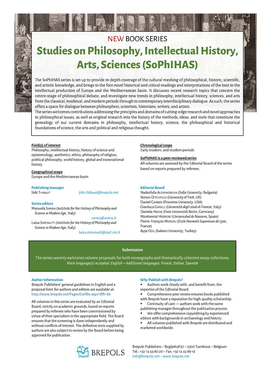 𝗡𝗲𝘄 𝗕𝗼𝗼𝗸 𝗦𝗲𝗿𝗶𝗲𝘀
Studies on #Philosophy, #IntellectualHistory, #Arts, #Sciences (SoPhiHAS)
Series Editors: Manuela Sanna &amp; Luisa Simonutti
More Info: bit.ly/3Nfwu6d
#HistSci #ArtHistory #MedievalTwitter #EarlyModernTwitter #RenTwitter #ClassicsTwitter