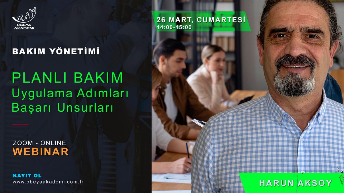 Uzman danışmanlarımızdan Harun AKSOY Beyi, 26 Mart 2022, Cumartesi saat 14.00'da dinlemek için linkten ücretsiz olarak yerinizi ayırın.
#BakımYönetimi nde #PlanlıBakım nasıl 

obeyaakademi.com.tr/event/webinar-…
#etkinlik #webinar #tpm #kaizen #yalınüretim #ik #eğitim