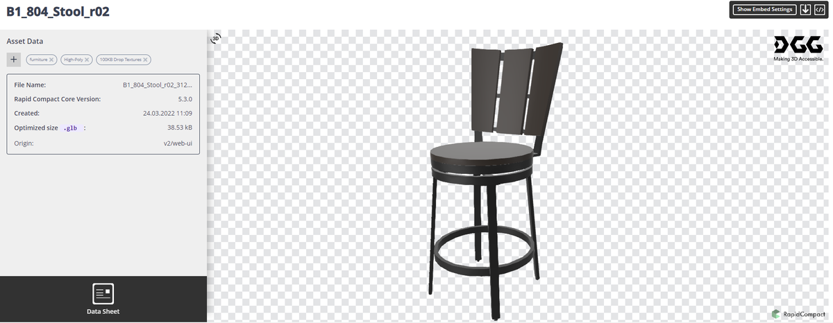 mlimper_cg's tweet photo. While doing some testing, just used the "dropTextures" optimization mode of @rapidcompact on this test model (replacing textures by average material colors), plus filesize cap of 100KB max., and DracoLossy on top...

Resulted in a 39KB (!) @glTF3D model that still looks good!🧐 https://t.co/yIKMhDtuds