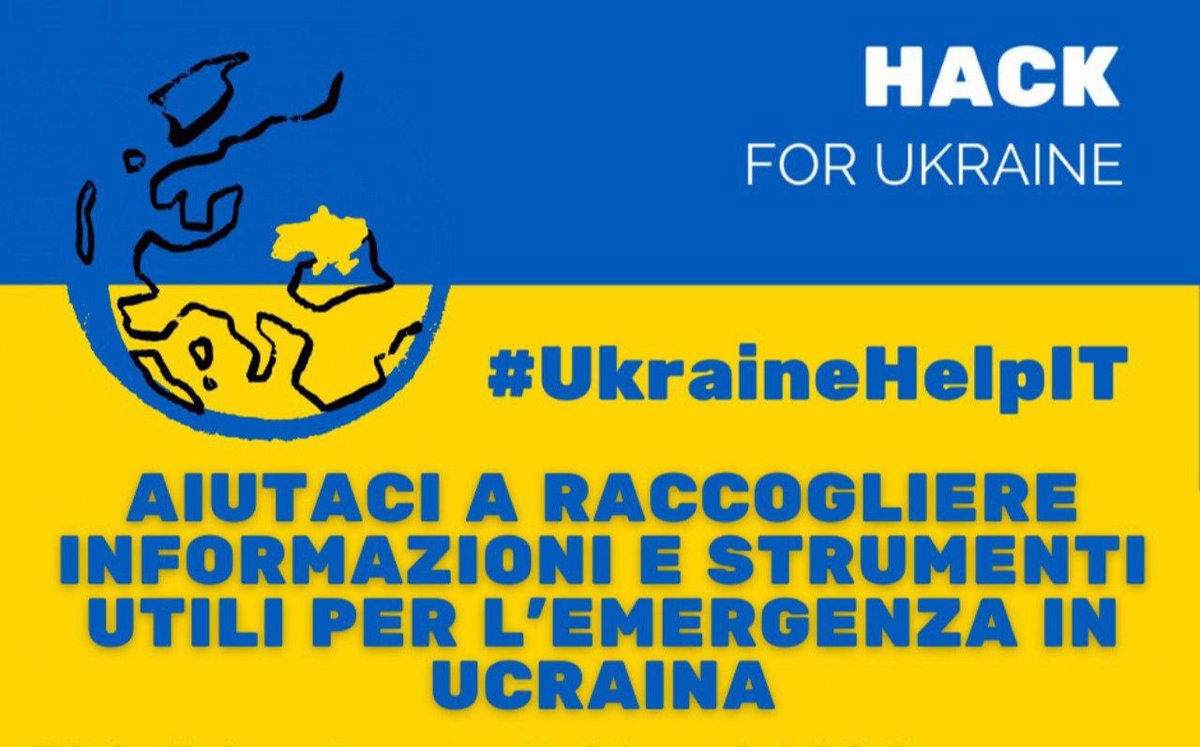 UkraineHelpIT's tweet image. 📣 Partecipa a #UkraineHelpIT! 

👫🏻Condividi info utili &amp;amp; solidali a supporto di #Ucraina e #rifugiati ucraini.  

📌 Segnala qui ukrainehelp.emergenzehack.info/segnala/

👩🏻‍💻Visita il sito ukrainehelp.emergenzehack.info/it/

📱Vai su Telegram t.me/ukrainehelpit e Fb facebook.com/groups/ukraine…

#UkraineWar