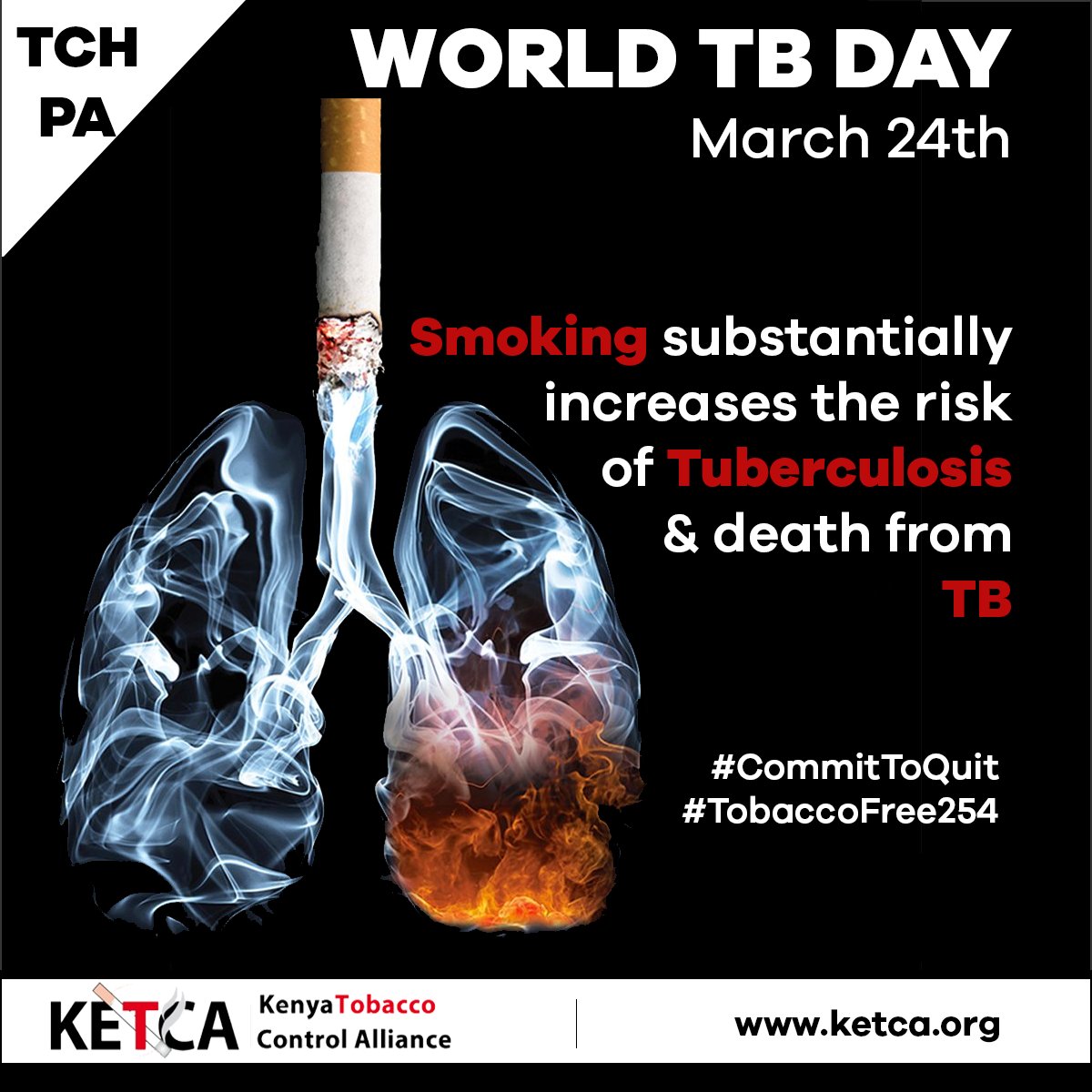 Today is #WorldTBDay! #DidYouKnow that #smoking substantially increases the  risk of #Tuberculosis and death from #TB? #nowyouknow #CommitToQuit  #TobaccoFree254 #TobaccoFreeFarms