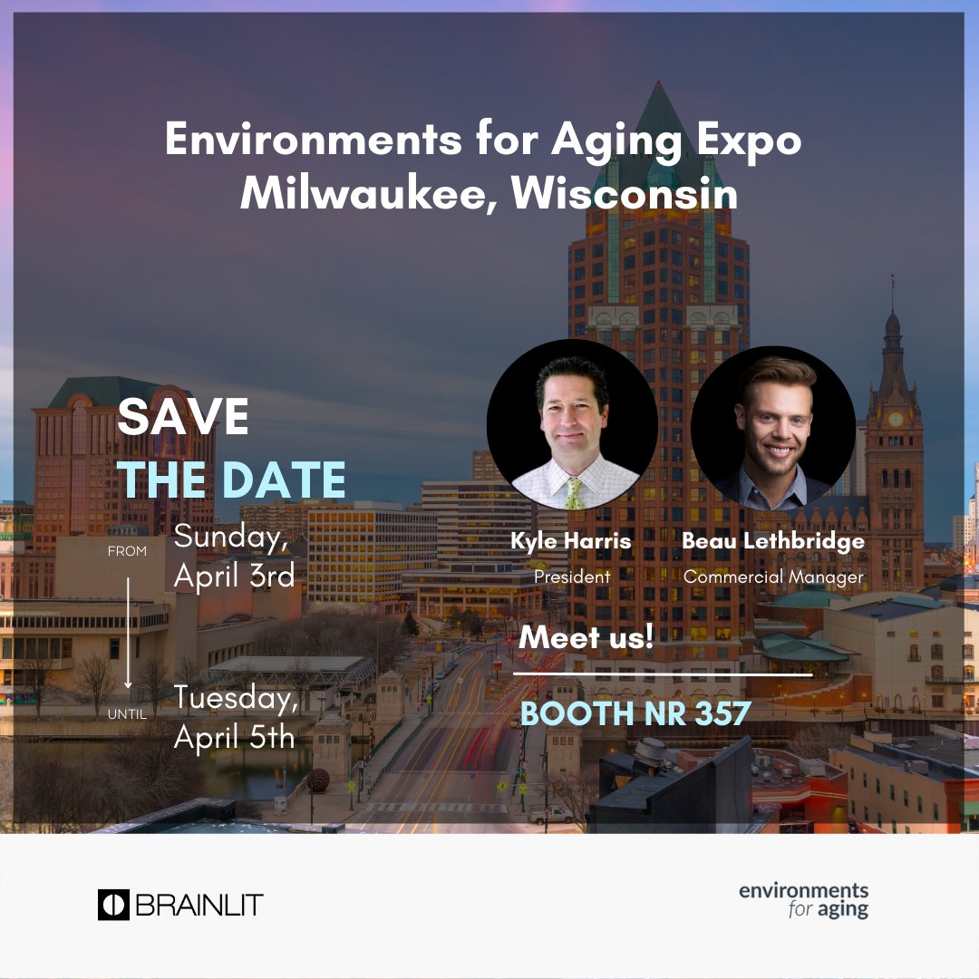 Milwaukee, Wisconsin, USA is our next stop in North America! The BrainLit North America team will be exhibiting at the Environments for Aging Expo at the @WICenterMKE . 

See us at booth 357, where you can experience how we energize people with BioCentric Lighting™! https://t.co/NmjSpr4Von