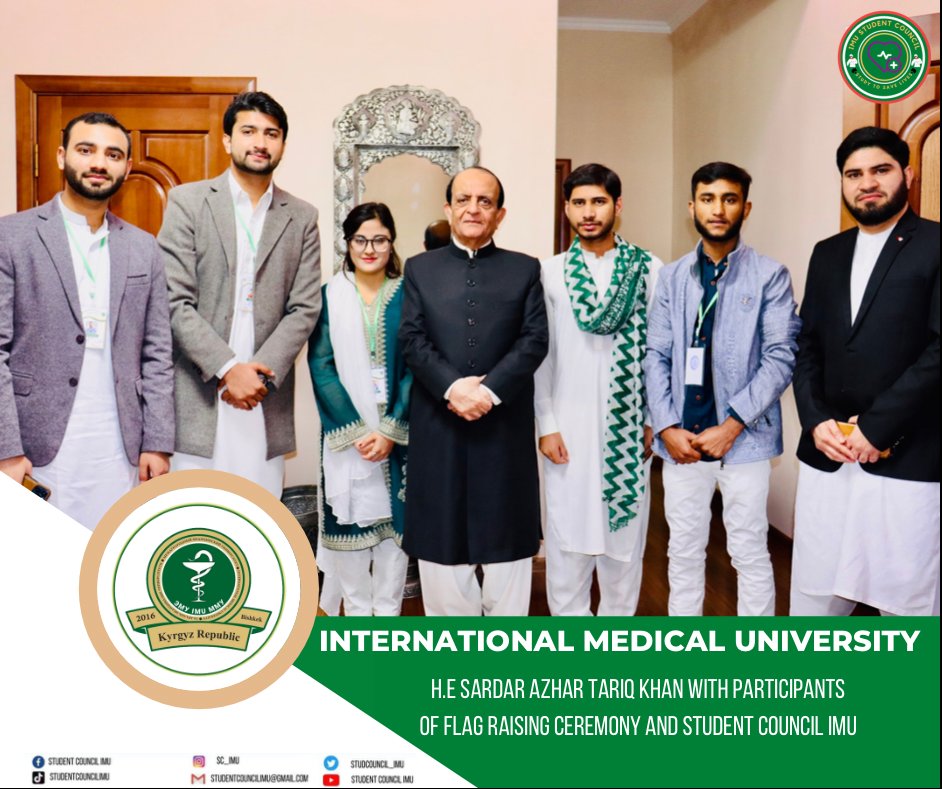 studcouncil_imu's tweet photo. 23 -March -2022
A flag 🇵🇰hoisting ceremony was held at Embassy of Pakistan, Bishkek 🇰🇬 today to mark the National Day of Pakistan.
H.E. Mr. Sardar Azhar Tariq Khan Ambassador of Pakistan, hoisted the national flag on this occasion.
#23MarchPakistanDay2022 
#studentCouncil
#IMU https://t.co/Vs4BQPBf4i