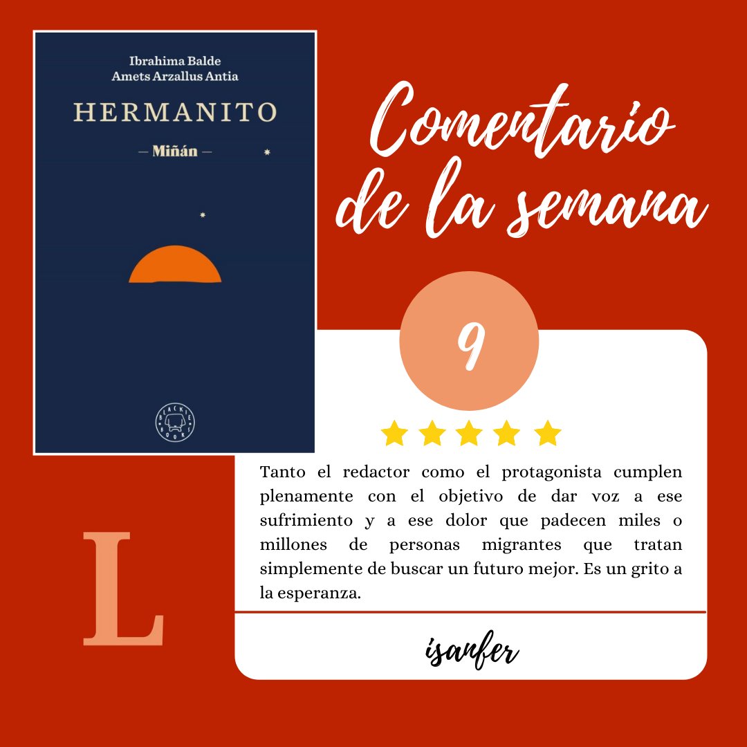 📝 Comentario de la semana 📝

📕 "Hermanito" de Ibrahima Balde y Amets Arzallus Antia
✍️ isanfer

¡Únete a nuestra comunidad y comparte tu amor por los libros! 📚➡️ bit.ly/3fKmhzd