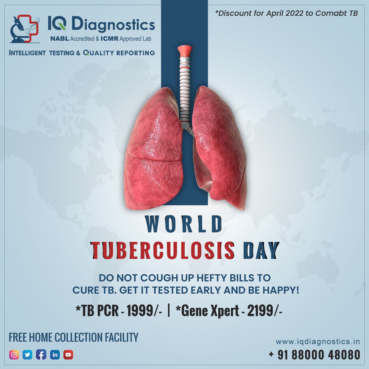 Do not cough up hefty bills to cure TB. Get it tested early and be happy! World Diabetes Day. #diabetesday #worlddiabetesday #Pathology #Diagnostics #iqdiagnostics #Healthcheckups #diagnosticlabs #pathlabs #diagnosticservices #testingservices #expertdoctors #labinnoida #Noida