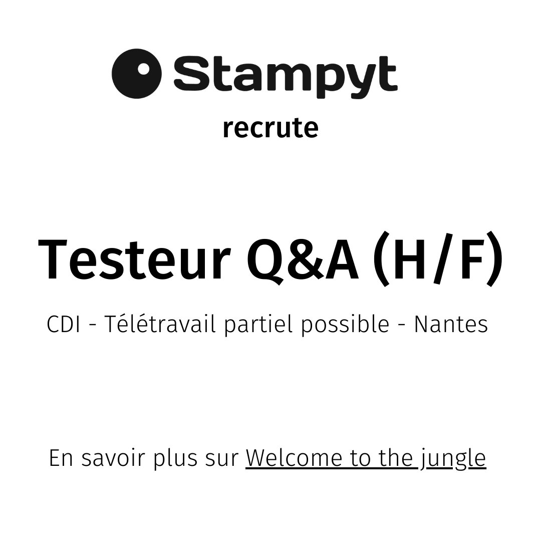 On recrute chez Stampyt ! 
Découvre toutes nos annonces sur Welcome to the jungle.
welcometothejungle.com/fr/companies/s…
#stampyt #job #recrutement #nantes