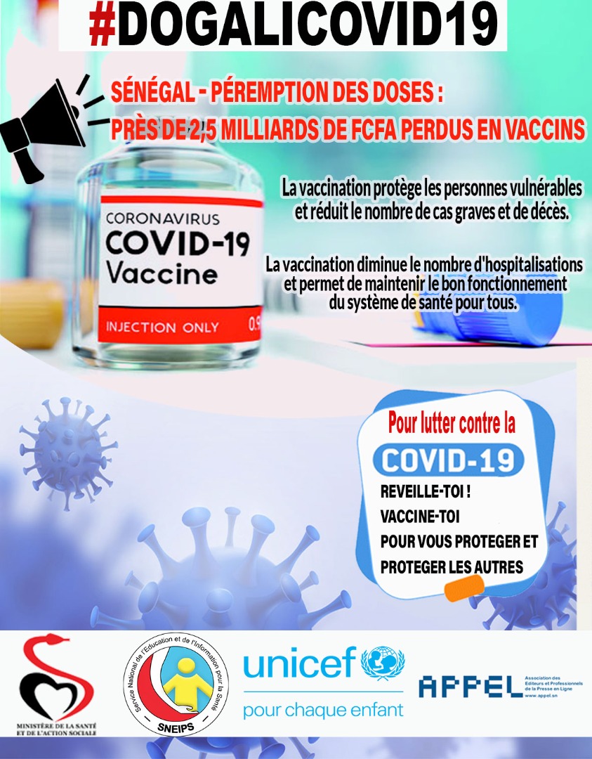 appelsn's tweet photo. #DogaliCovid19: Sénégal – Péremption des doses : près de 2,5 milliards de FCFA perdus en vaccins:  https://t.co/oAl6GIuQ2z

@santegouv_sn @SneipsO @unicefsenegal @ligueblogsante @OMS_SENEGAL @Macky_Sall @senegalsantemob @infosante221 #Kebetu #Covid19 https://t.co/C1jCDCCear