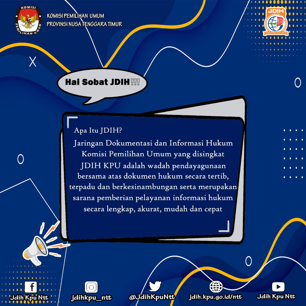 JdihKpuNtt's tweet photo. Haii# Sobat Jdih

Apa sih JDIH itu?? Nih bagi yang belum tau apa itu Jdih ayok kita kenal dulu apa arti sih arti JDIH itu?
 
Pantau terus yaaa akun Jdih Prov NTT karena bakal banyak berita dan informasi seputar kepemiluan https://t.co/elS3k3Iwh9
