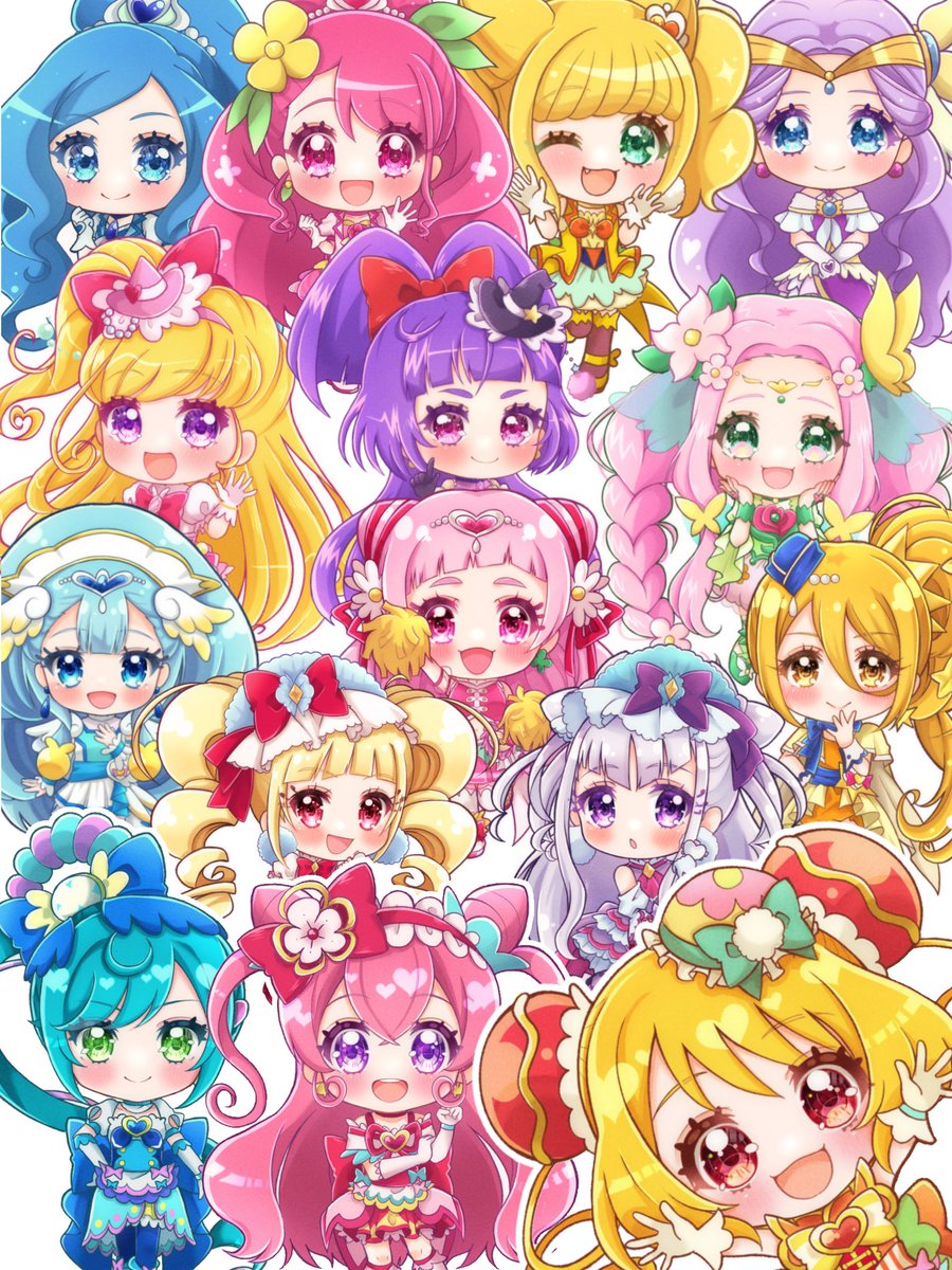 cone hair bun mini hat multiple girls hair bun blonde hair pink hair 6+girls  illustration images