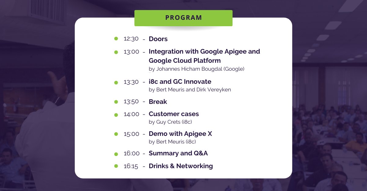 i8c's tweet photo. Excited to announce our @Google Apigee Discovery Day in Mechelen!

An ideal opportunity to gain insights, get inspired, and meet your API integration peers!🎓

Book your seat today 
👉 https://t.co/FdkG4QXWHC

See you there! 👋

#googleapigee #api #i8ccommunity #ipaas https://t.co/scIgxguSyX