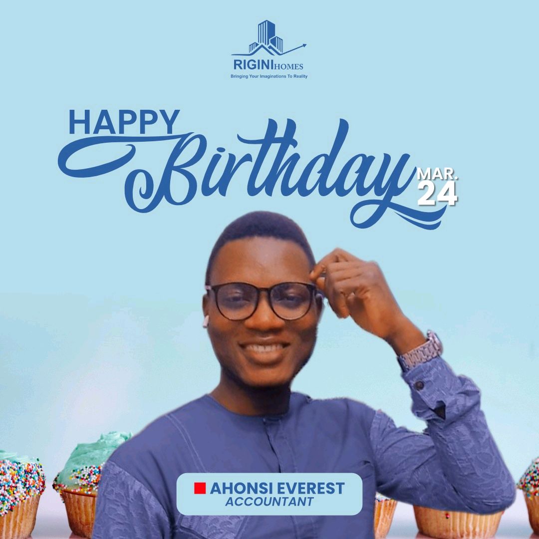 riginihomes's tweet photo. Today we celebrate our very own Accountant, Mr Everest Ahonsi. We thank you for your heart of service,your continual support towards the growth of company. We love and celebrate you.
Happy birthday champ.
Enjoy your day. https://t.co/4fqVo8DMSt