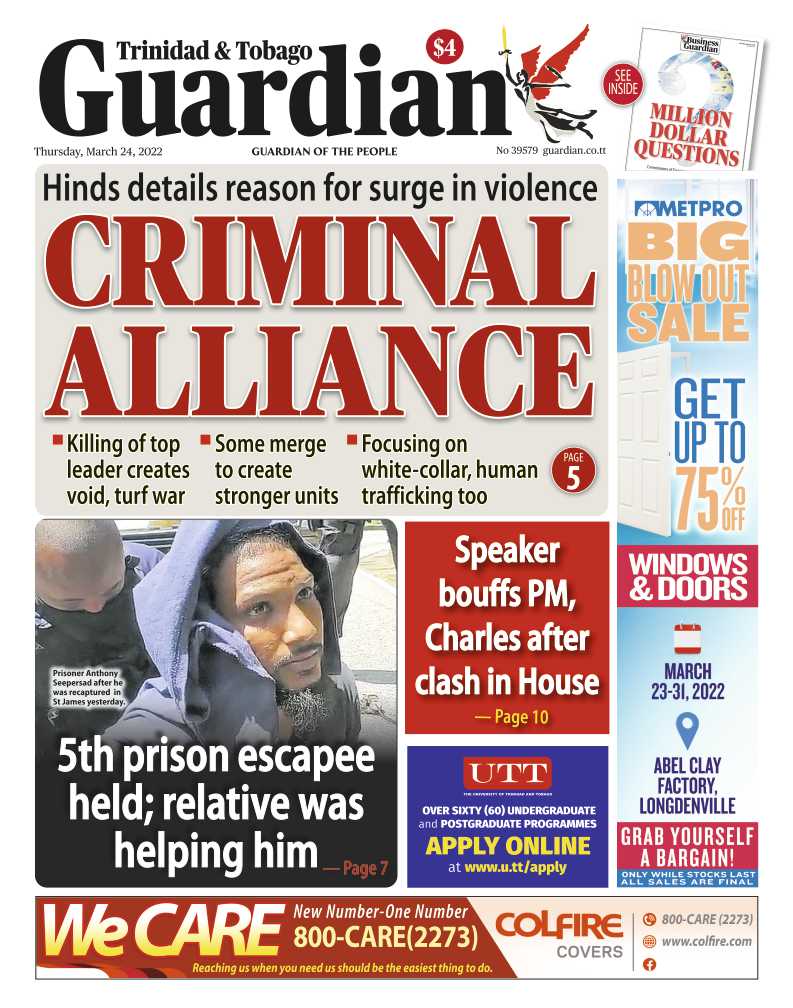 GayelleTV's tweet photo. Good morning neighbours, on the front pages today, Thursday 24th March 2022 in Trinidad and Tobago. #NewspaperHeadlines #Headlines #FrontPages #ThursdayNews #dailynews #trinidadandtobago https://t.co/E7eBhWD7Wf