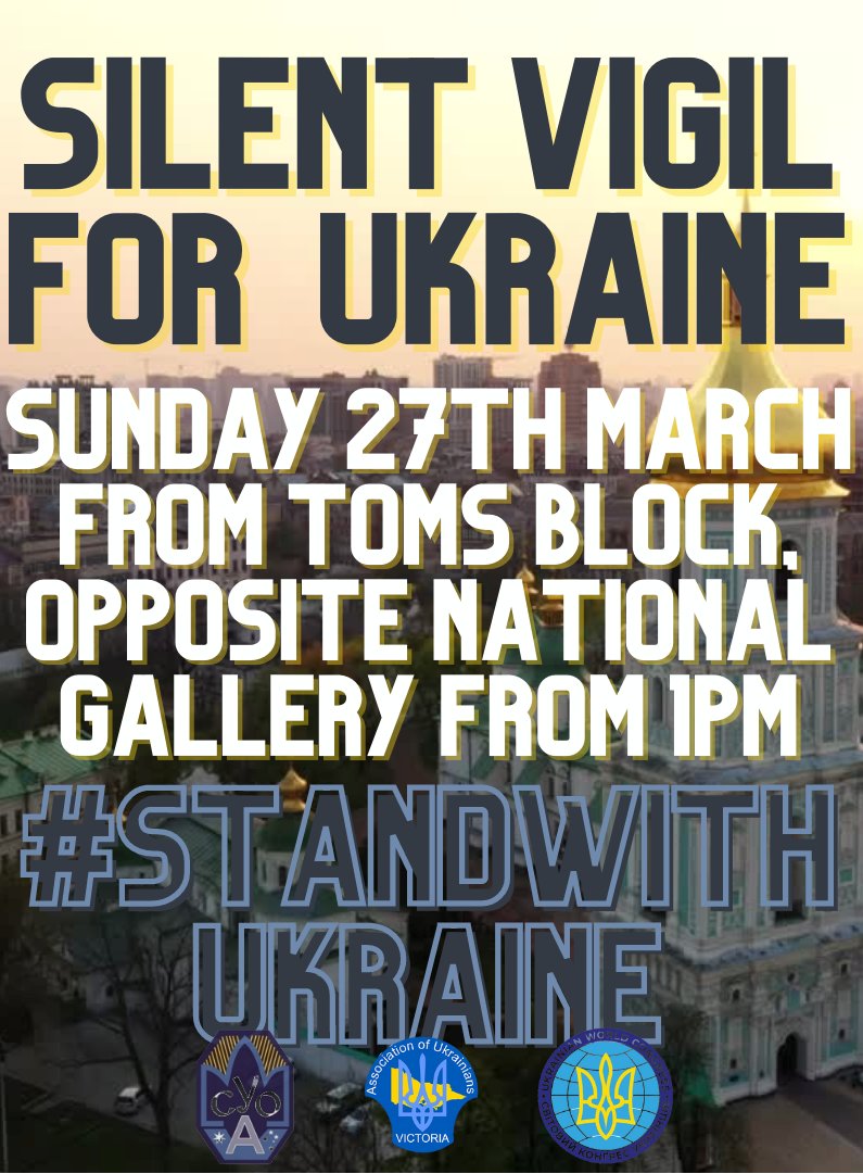 Paul Lehmann (@auinua) on Twitter photo If you're in Melbourne 🇦🇺 & wishing to #StandWithUkraine 🇺🇦, here's an ideal chance.
Silent Vigil for Ukraine - meet at Tom's Block, between Linlithgow Ave & St Kilda Rd. 💙💛 If you're in Melbourne 🇦🇺 & wishing to #StandWithUkraine 🇺🇦, here's an ideal chance.
Silent Vigil for Ukraine - meet at Tom's Block, between Linlithgow Ave & St Kilda Rd. 💙💛