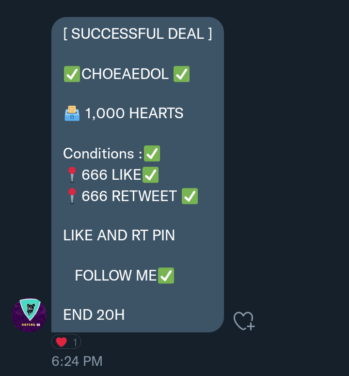 yukii_nshmr's tweet photo. CHOEAEDOL FOR #ENHYPEN

1000 HEARTS !

📍 666 likes
📍 666 rts (qrt counted)
📍 Must be follow @nhXun74407181
📍SS THE PROOFS BELOW!

END IN 20H Let’s finish this fast Engenes! PLEASE HELP ME ENGENES FOR OUR BOYS THANK YOU SO MUCH!

 #ENFuelUp https://t.co/96mHn6IziR