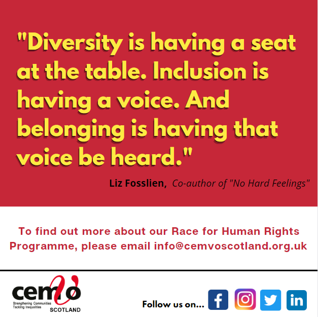cemvoscot's tweet photo. Diversity = individuals with varying attributes
Inclusion = feel valued, accepted &amp; supported
Belonging = feel secure, accepted &amp; identify with the environment

#equalitymatters https://t.co/itoEEql1Ye