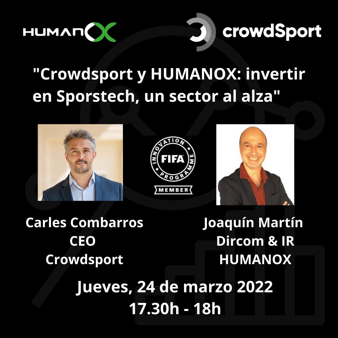 Esta tarde os esperamos a las 17.30h con <a href="/CarlesCombarros/">Carles Combarros</a> CEO de <a href="/crowdSport_PFP/">crowdSport</a> en el #webinarHUMANOX que hablará con @JMartin_Humanox sobre #sportstech e inversión. REGÍSTRATE AQUÍ: 👇🏻👇🏻👇🏻 teams.microsoft.com/registration/X…