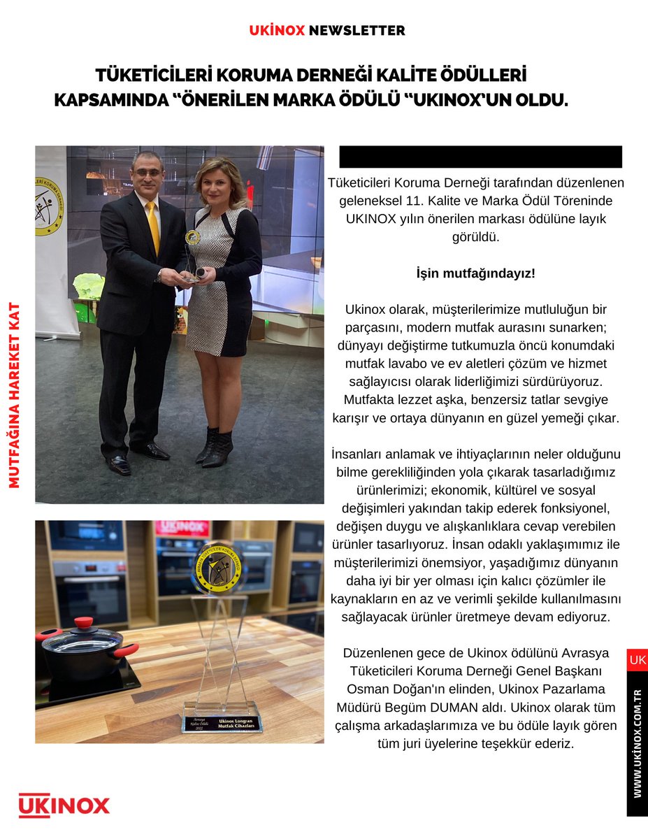 Tüketicileri Koruma Derneği tarafından düzenlenen geleneksel 11. Kalite ve Marka Ödül Töreninde UKINOX yılın önerilen markası ödülüne layık görüldü. Ukinox olarak tüm çalışma arkadaşlarımıza ve bu ödüle layık gören tüm jüri üyelerine teşekkür ederiz.
#ödül #ukinox