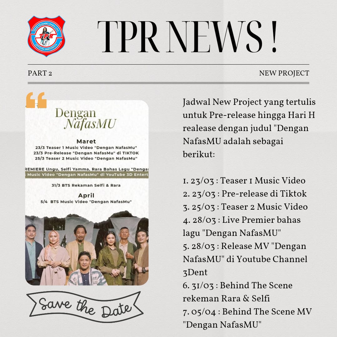 indonesia_tpr's tweet photo. Nih mimin ingetin lagi jadwal jadwal launchingnya "DenganNafasMU" . Jangan lupa share ke teman teman yang lainnya ya biar mereka gak ketinggalan😉🥰
#RaraLida #DenganNafasMu #dengannafasmu #3dentertainment
#2022TetapRaraLida #KamiSelaluAdaUntukRaradanBerjuangUntukRara https://t.co/UDri8trsvN